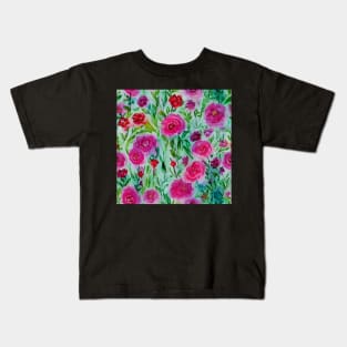 watercolor pink roses against green Kids T-Shirt